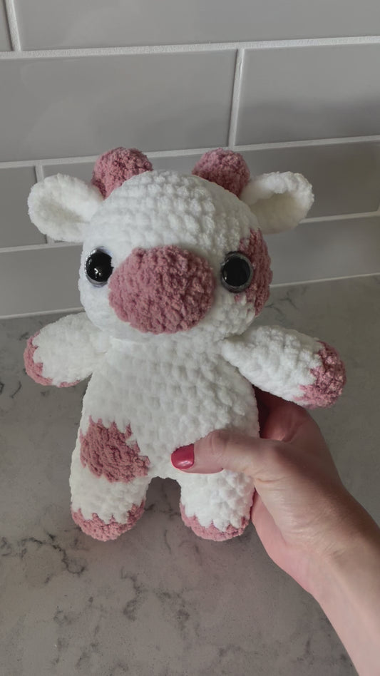 Crocheted White/Pink Cow